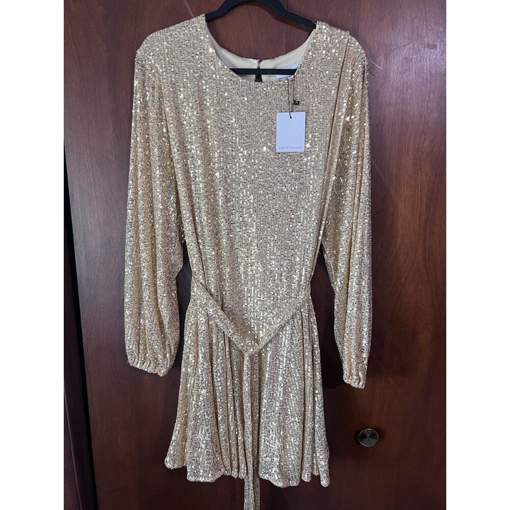 NWT Gibson Latimer Gold Sequin A-Line Midi Dress XXL Balloon Sleeve Party Glam